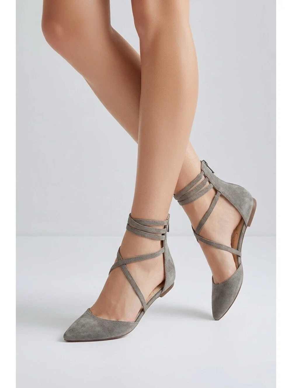 Jessica Simpson Zenka Grey Suede Womens 8B Pointed Toe Zip Back Strappy Ankles
